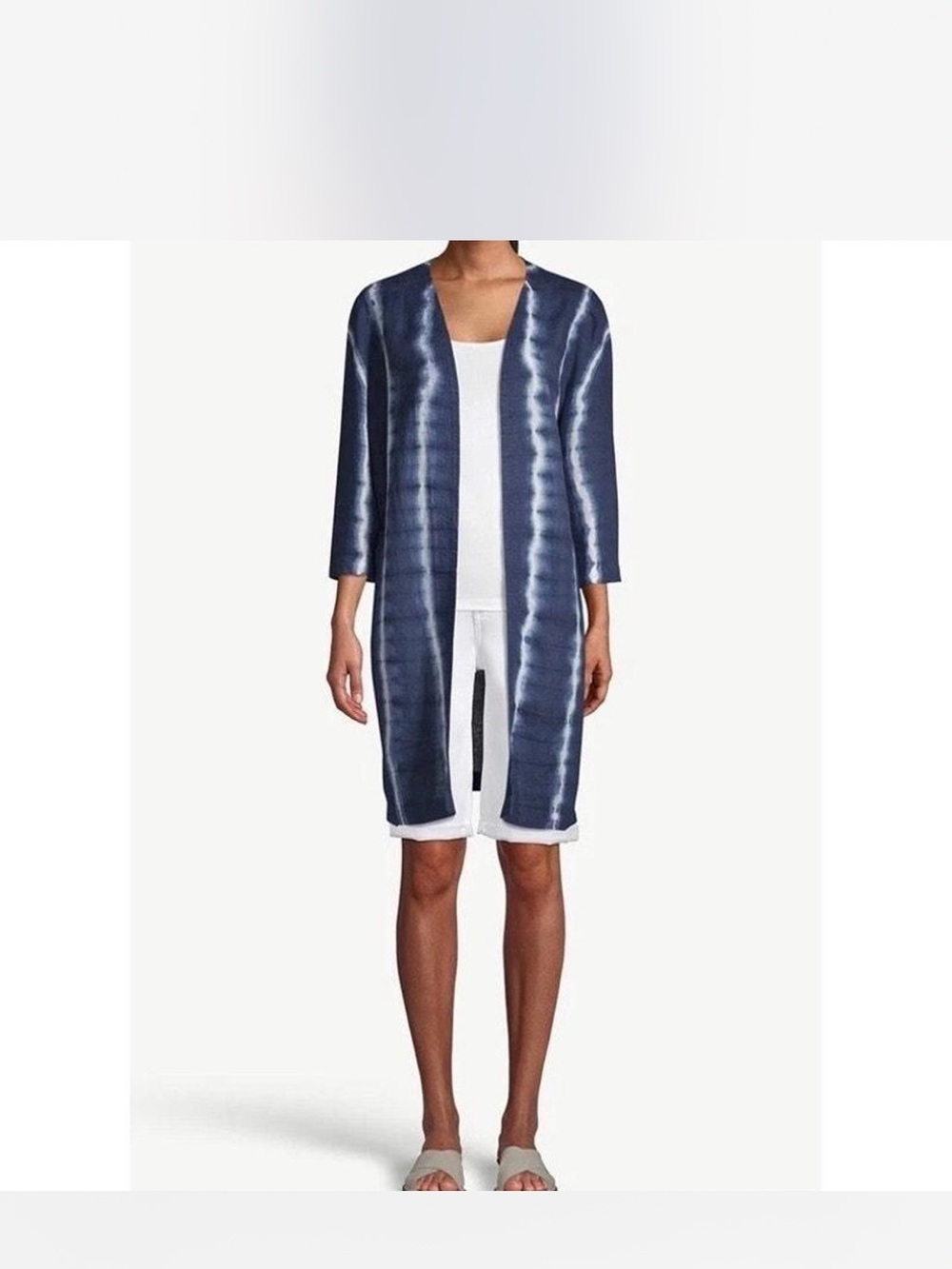NWT Chico’s Indigo Tie-Dye Kimono Jacket Open Front Midi Length Linen Sz 2 $149